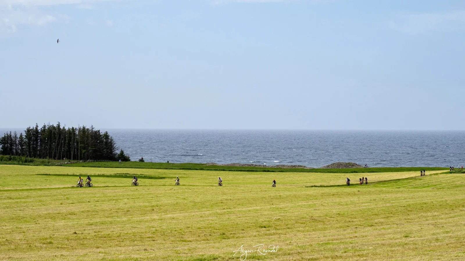 Syklister langs havet og grønne jorder på Jæren